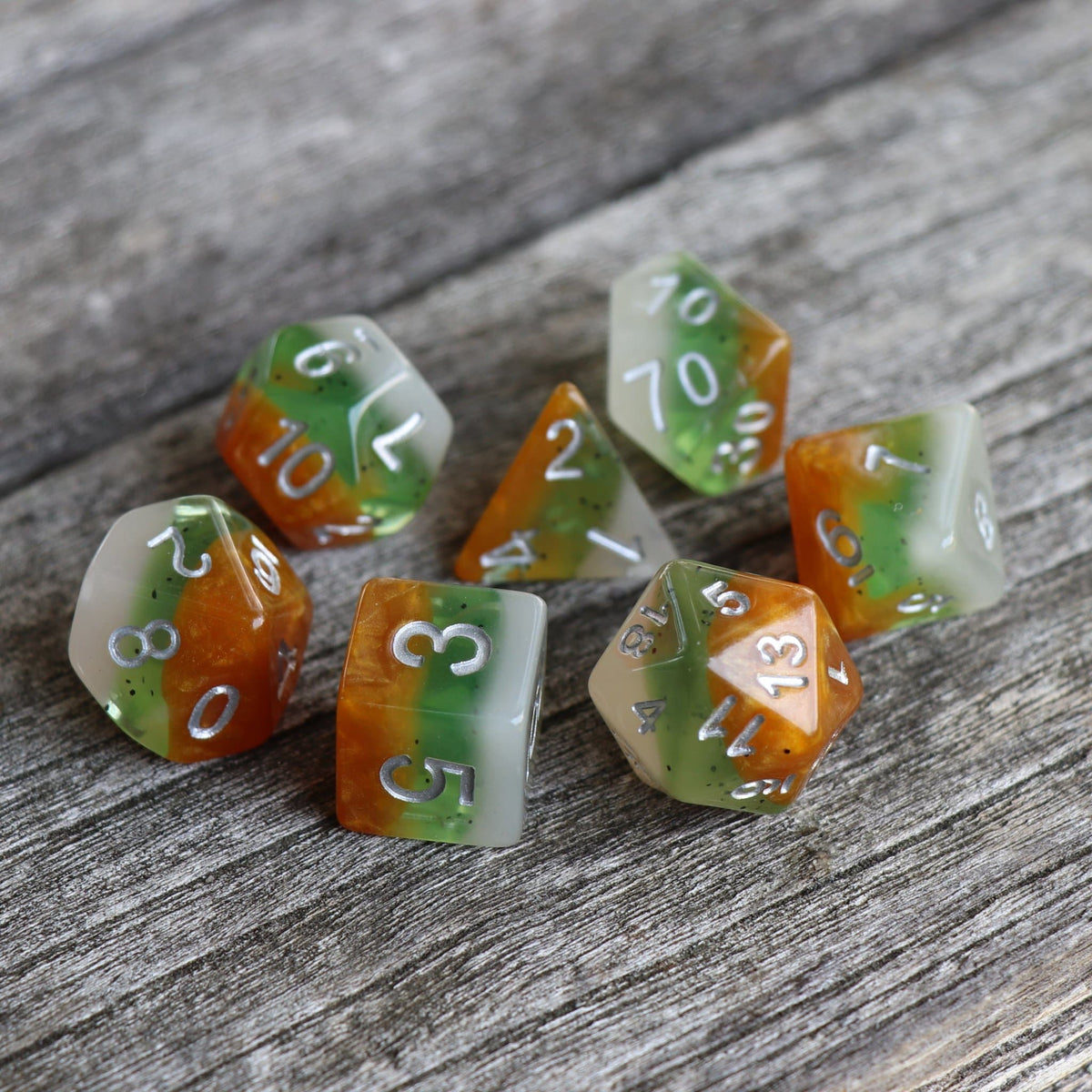 Polyhedral Dice Set | Acrylic | "Layer Kiwifruit" | Set of 7 (D0084)