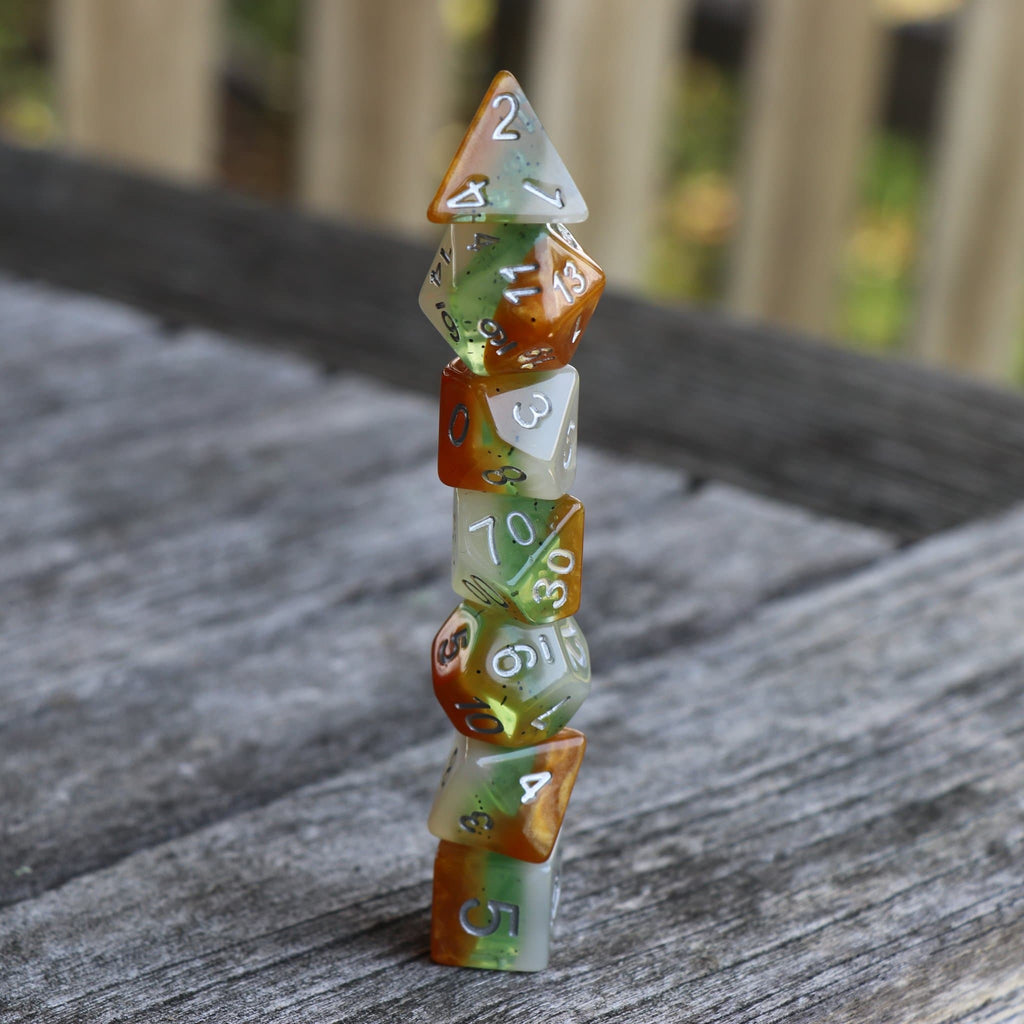 Polyhedral Dice Set | Acrylic | "Layer Kiwifruit" | Set of 7 (D0084)