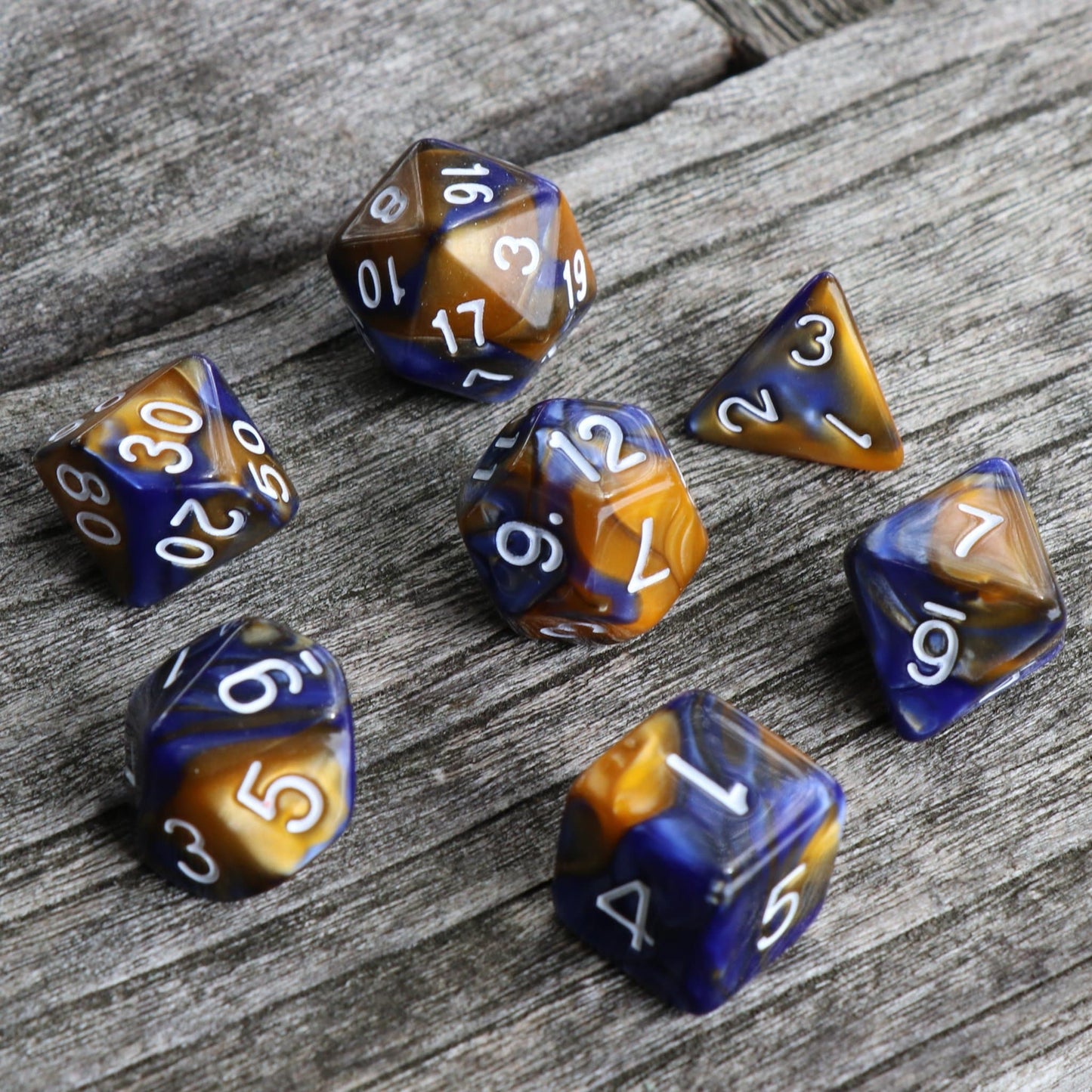 Polyhedral Dice Set | Acrylic | "Golden Sea" | Set of 7 (D0038)