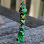 Polyhedral Dice Set | Acrylic | Blend Green Black (Gold Font) | Set of 7 (D0155)