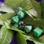 Polyhedral Dice Set | Acrylic | Blend Green Black (Gold Font) | Set of 7 (D0155)