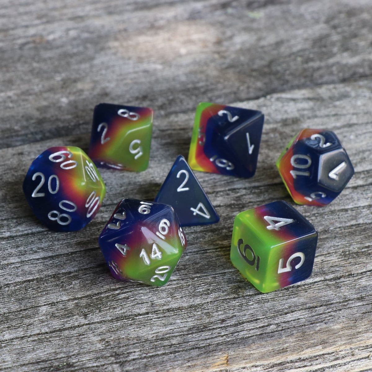 Polyhedral Dice Set | Acrylic | Layer "Neon Sunrise" | Set of 7 (D0091)