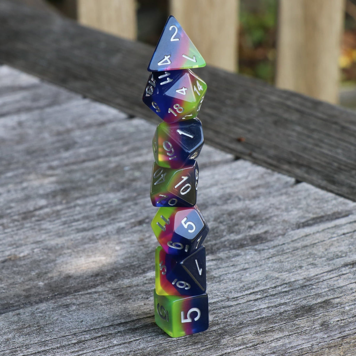 Polyhedral Dice Set | Acrylic | Layer "Neon Sunrise" | Set of 7 (D0091)
