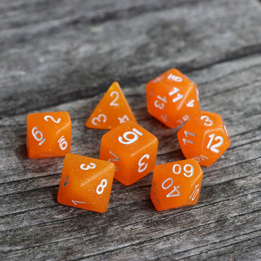 RPG Dice 7 Set - Translucent Orange Glitter