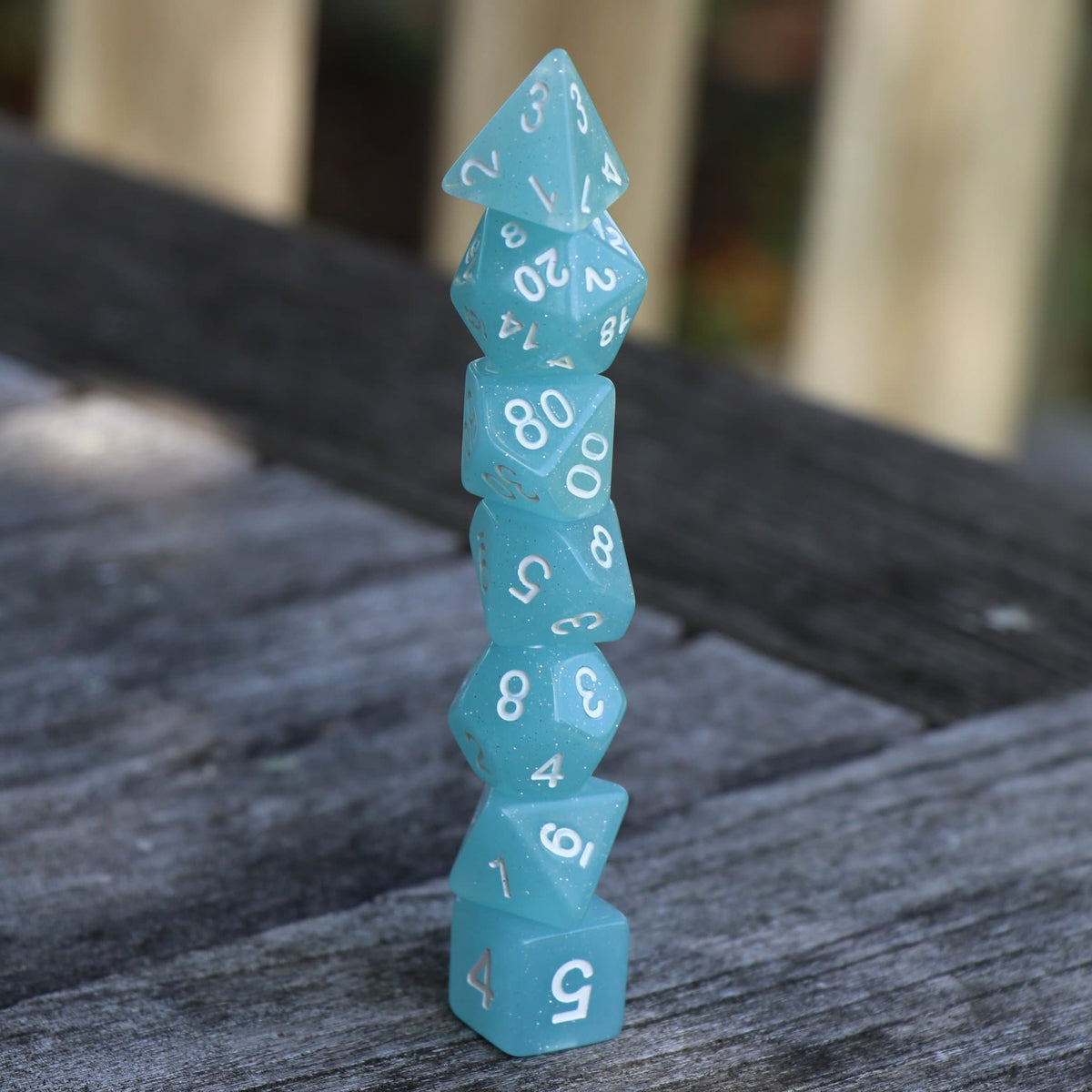 Polyhedral Dice Set | Acrylic | "Ice Blue" Translucent Glitter | Set of 7 (D0027)