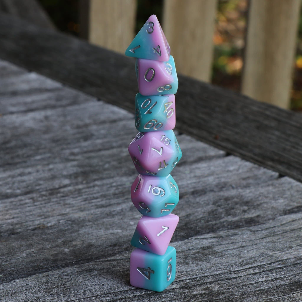 Polyhedral Dice Set | Acrylic | Pastel Candy Strawberry Bubblegum | Set of 7 (D0014)