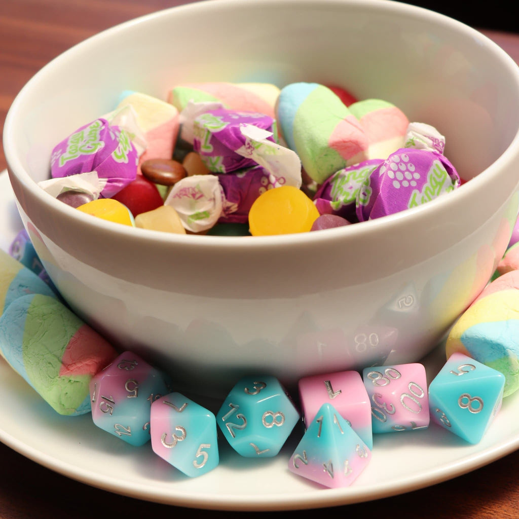 Polyhedral Dice Set | Acrylic | Pastel Candy Strawberry Bubblegum | Set of 7 (D0014)