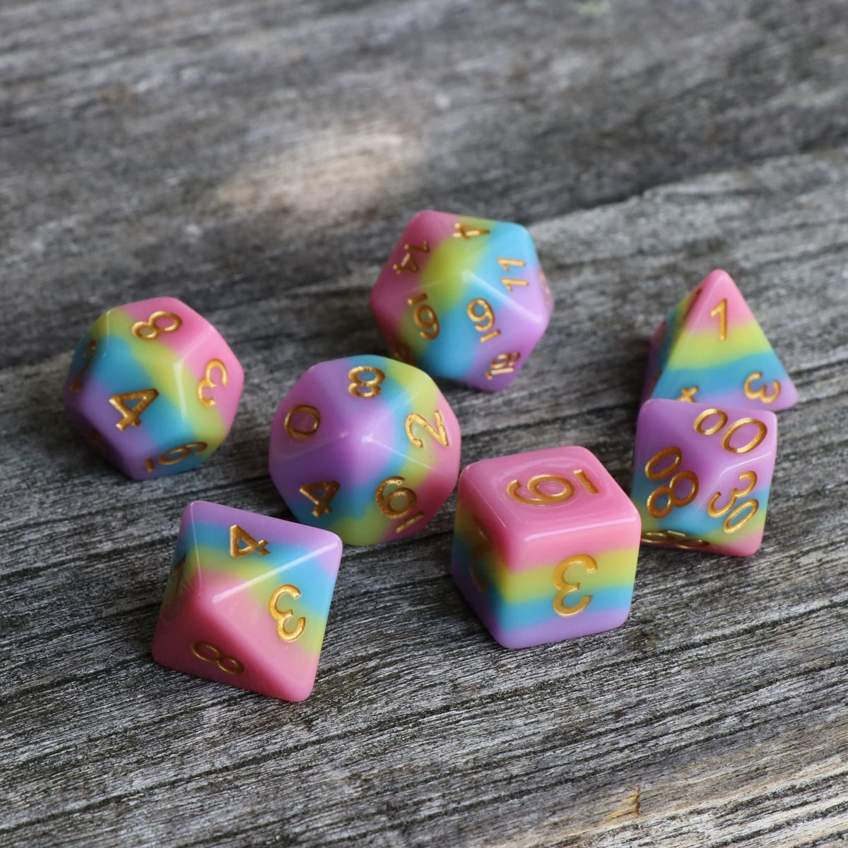 RPG Dice | Pastel Candy Rainbow | Set of 7