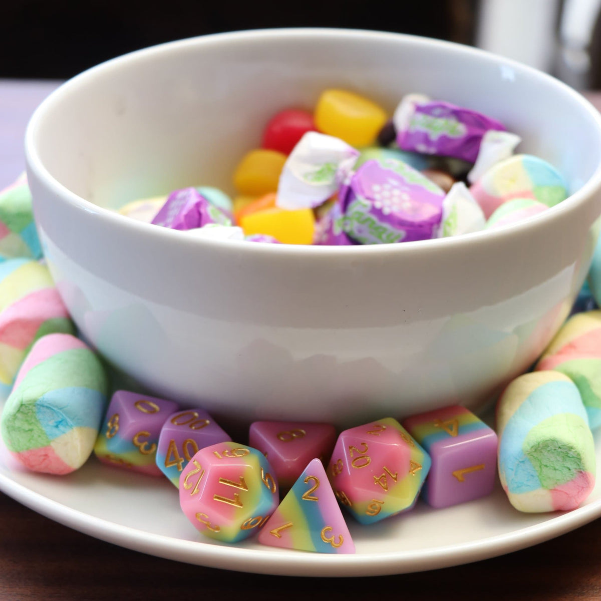 RPG Dice | Pastel Candy Rainbow | Set of 7