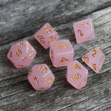 RPG Dice - "Rose Quartz" Translucent Glitter - Set of 7