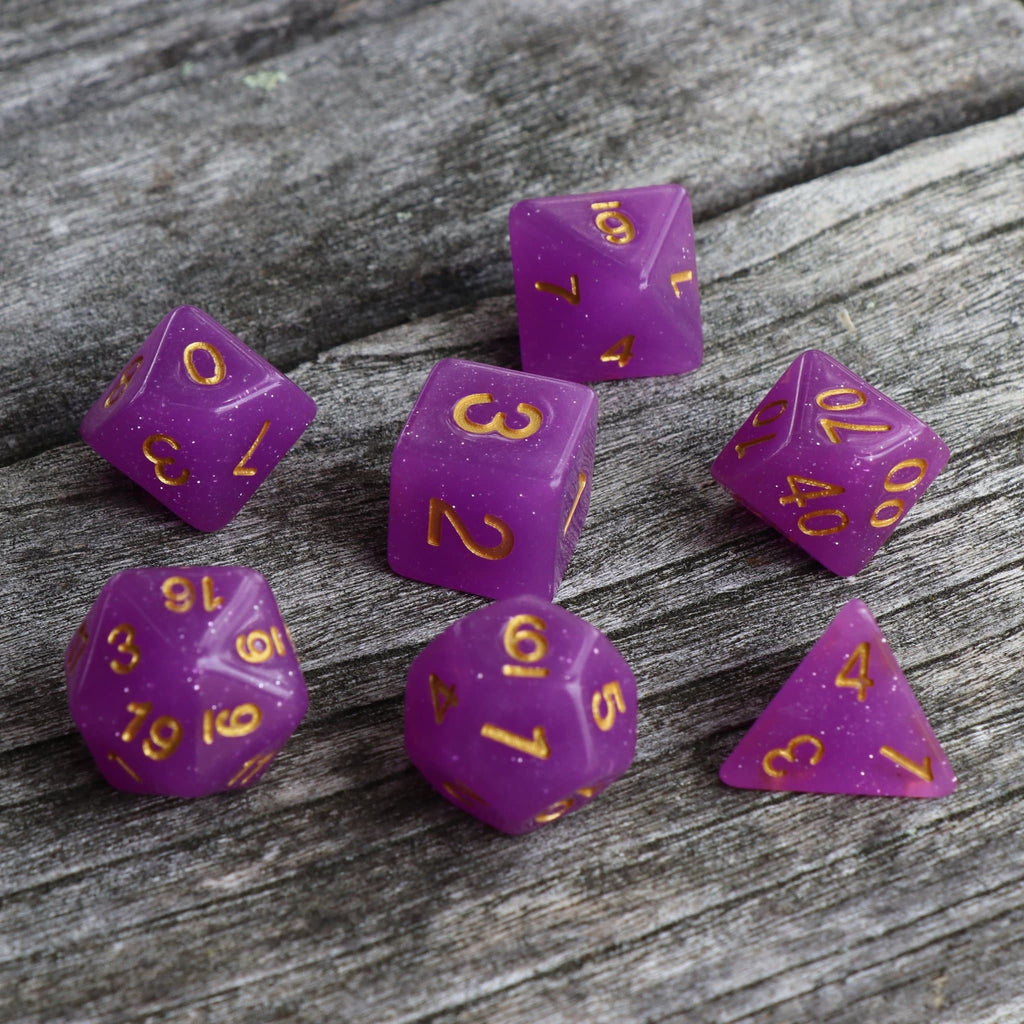 Polyhedral Dice Set | Acrylic | Translucent Purple Glitter | Set of 7 (D0071)