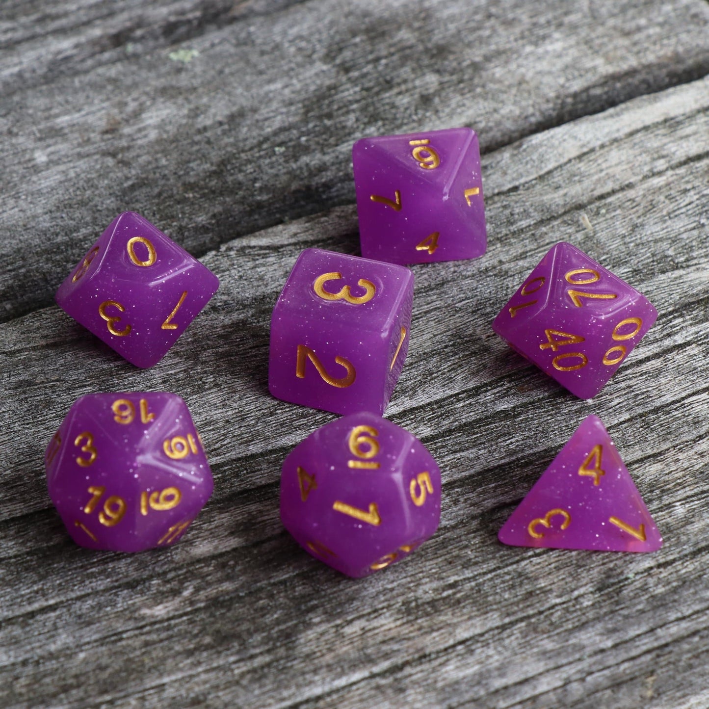 Polyhedral Dice Set | Acrylic | Translucent Purple Glitter | Set of 7 (D0071)