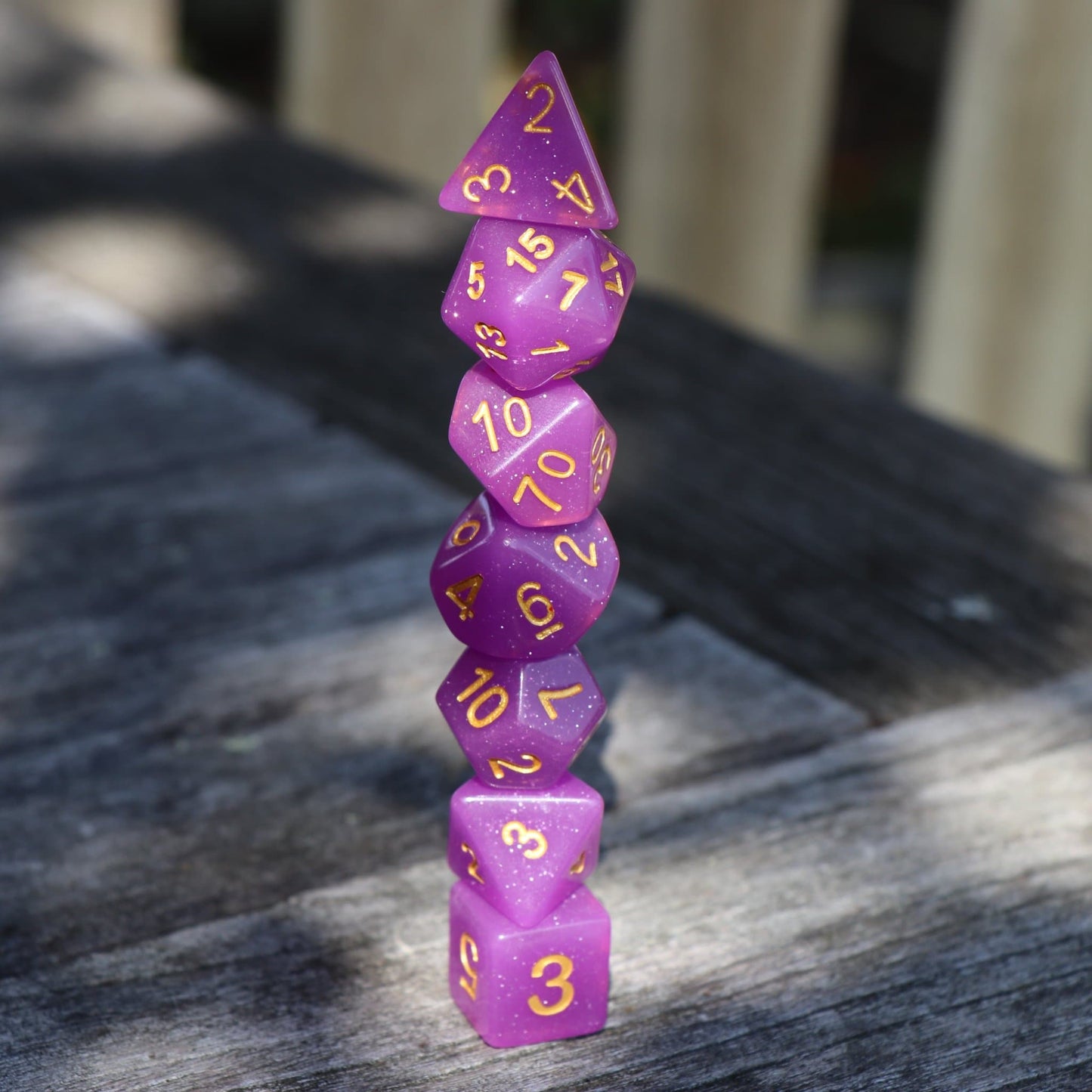 Polyhedral Dice Set | Acrylic | Translucent Purple Glitter | Set of 7 (D0071)