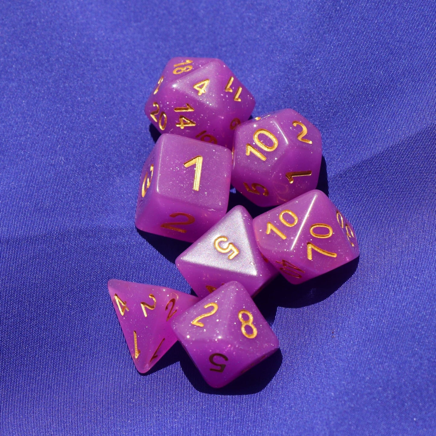 Polyhedral Dice Set | Acrylic | Translucent Purple Glitter | Set of 7 (D0071)