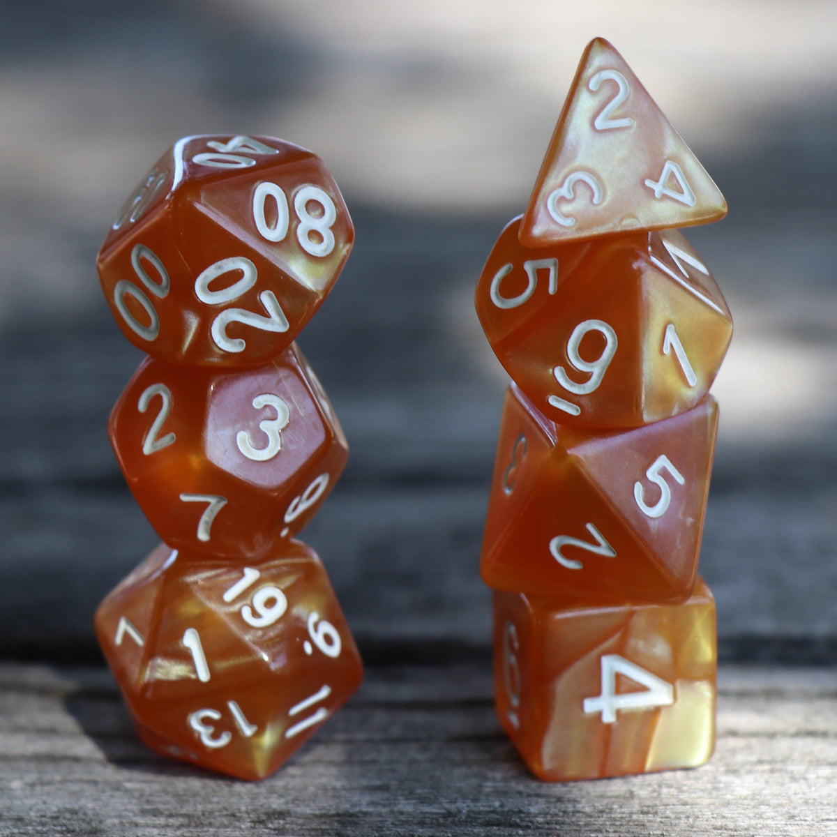 Polyhedral Dice Set | Acrylic | Pearl Gold (White Font) | Set of 7 (D0130)