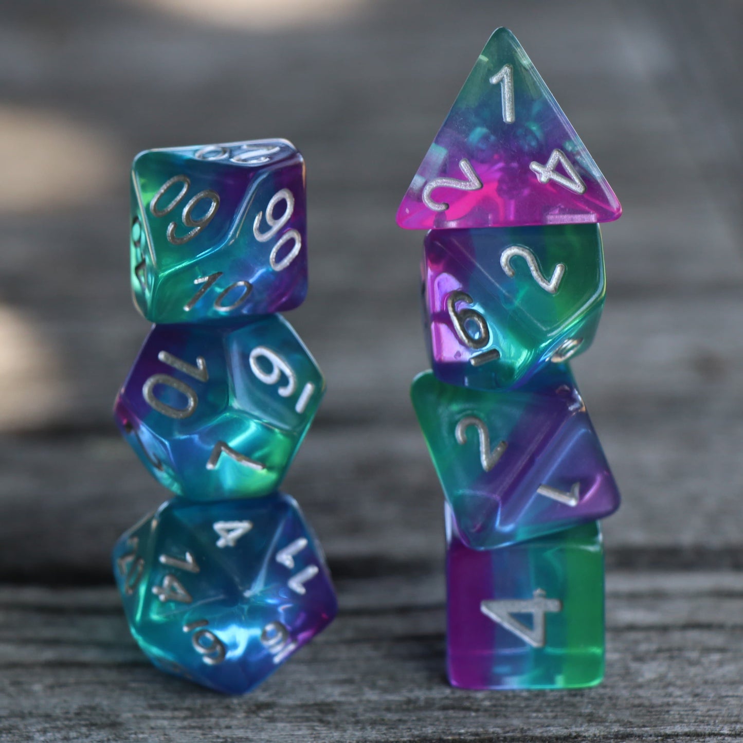 RPG Dice - Transparent Layer "Aurora Borealis" - Set of 7