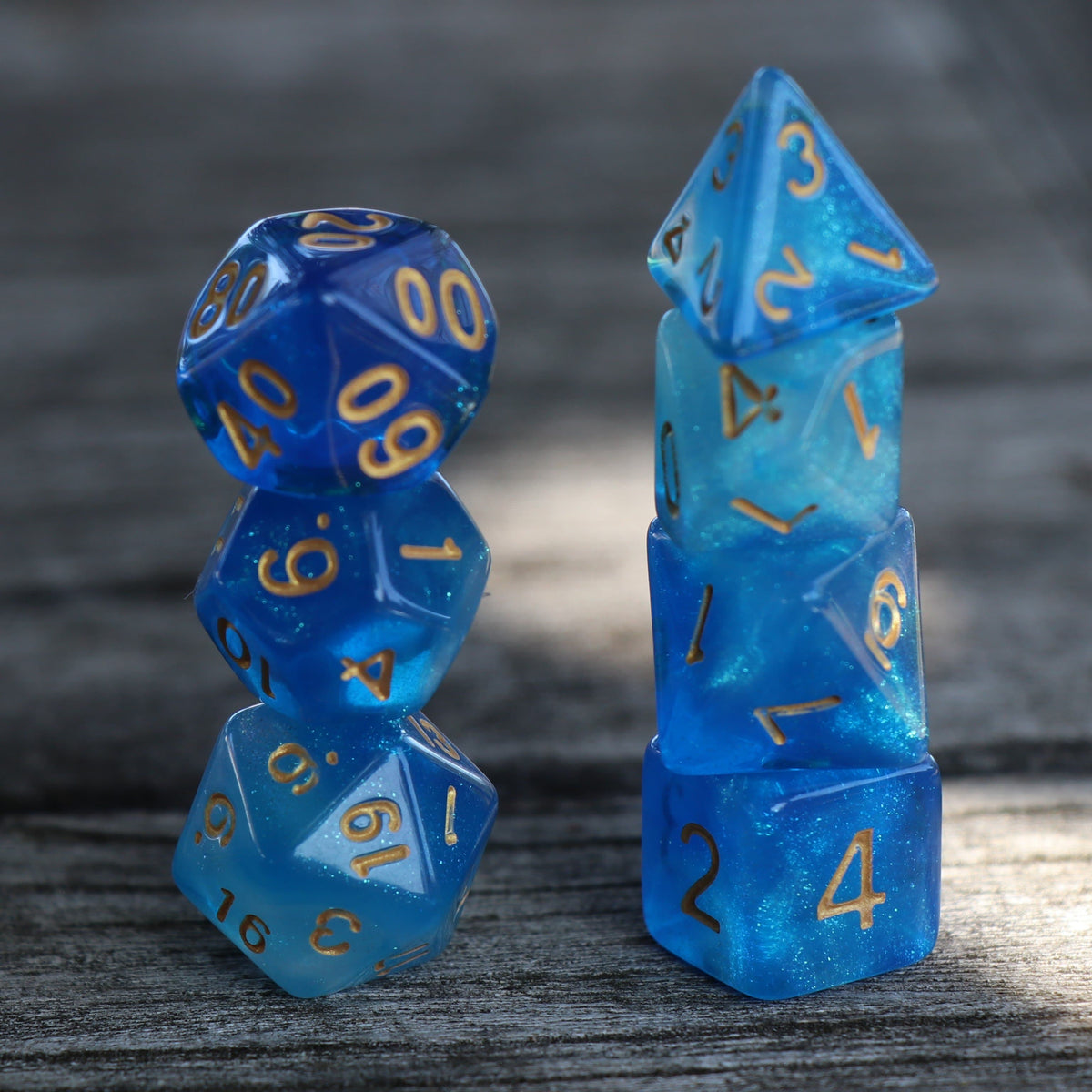 RPG Dice | "Mermaid's Aurora" Gold Ink | Set of 7