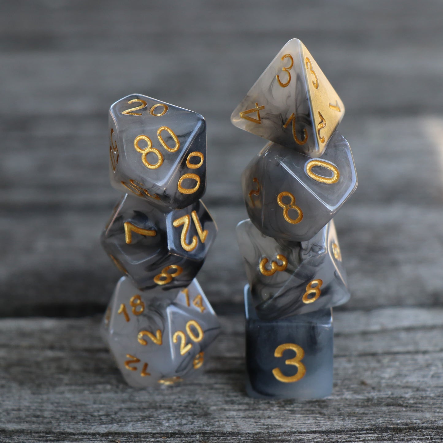 RPG Dice - Black "Umbral Jade" - Set of 7