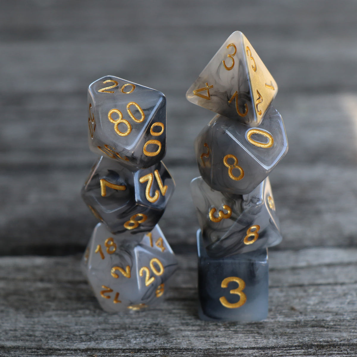 RPG Dice - Black "Umbral Jade" - Set of 7
