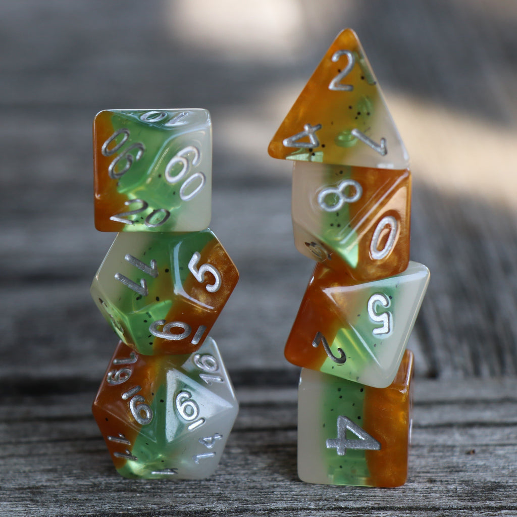 Polyhedral Dice Set | Acrylic | "Layer Kiwifruit" | Set of 7 (D0084)