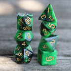 Polyhedral Dice Set | Acrylic | Blend Green Black (Gold Font) | Set of 7 (D0155)