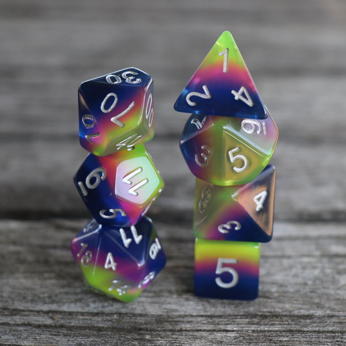 Polyhedral Dice Set | Acrylic | Layer "Neon Sunrise" | Set of 7 (D0091)