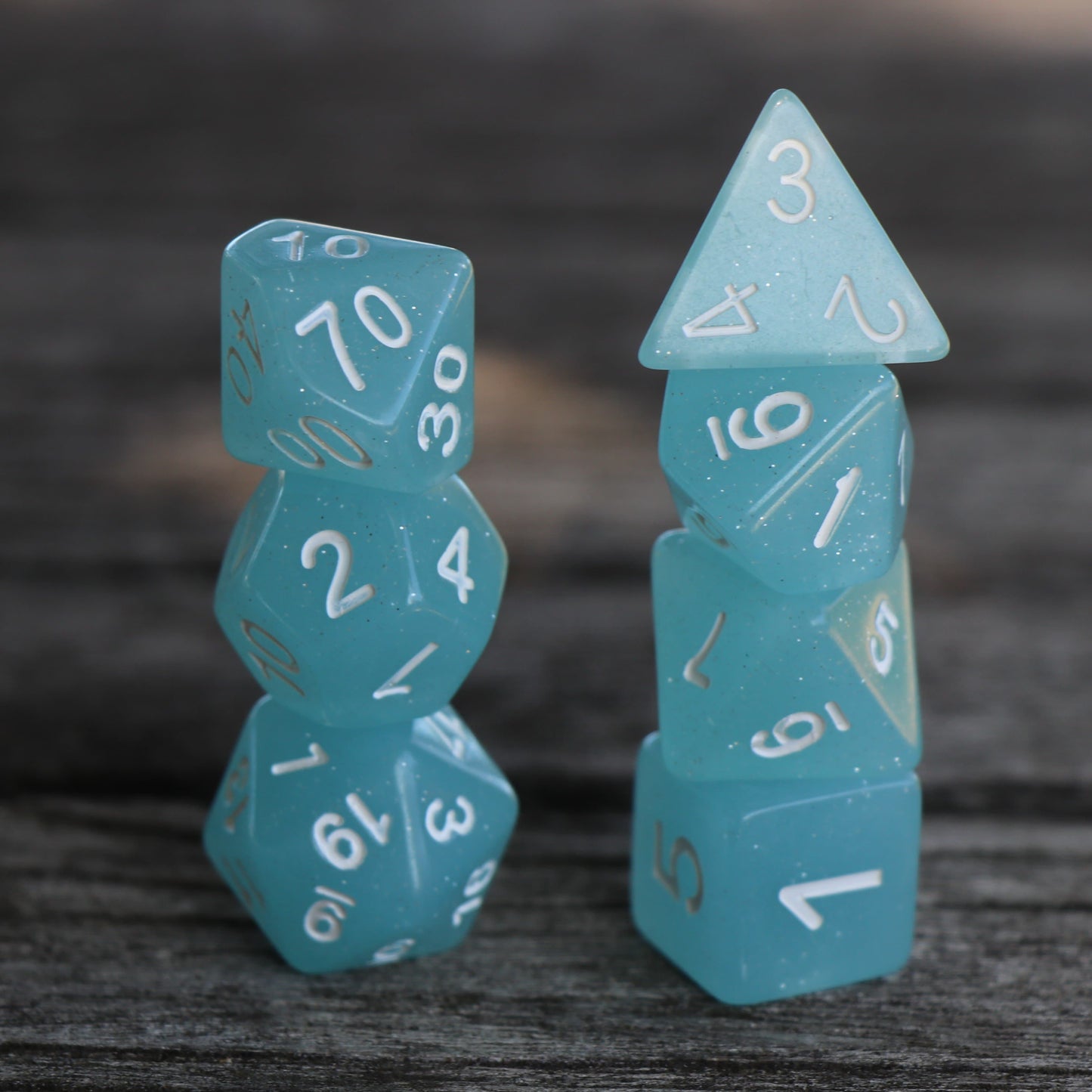 Polyhedral Dice Set | Acrylic | "Ice Blue" Translucent Glitter | Set of 7 (D0027)