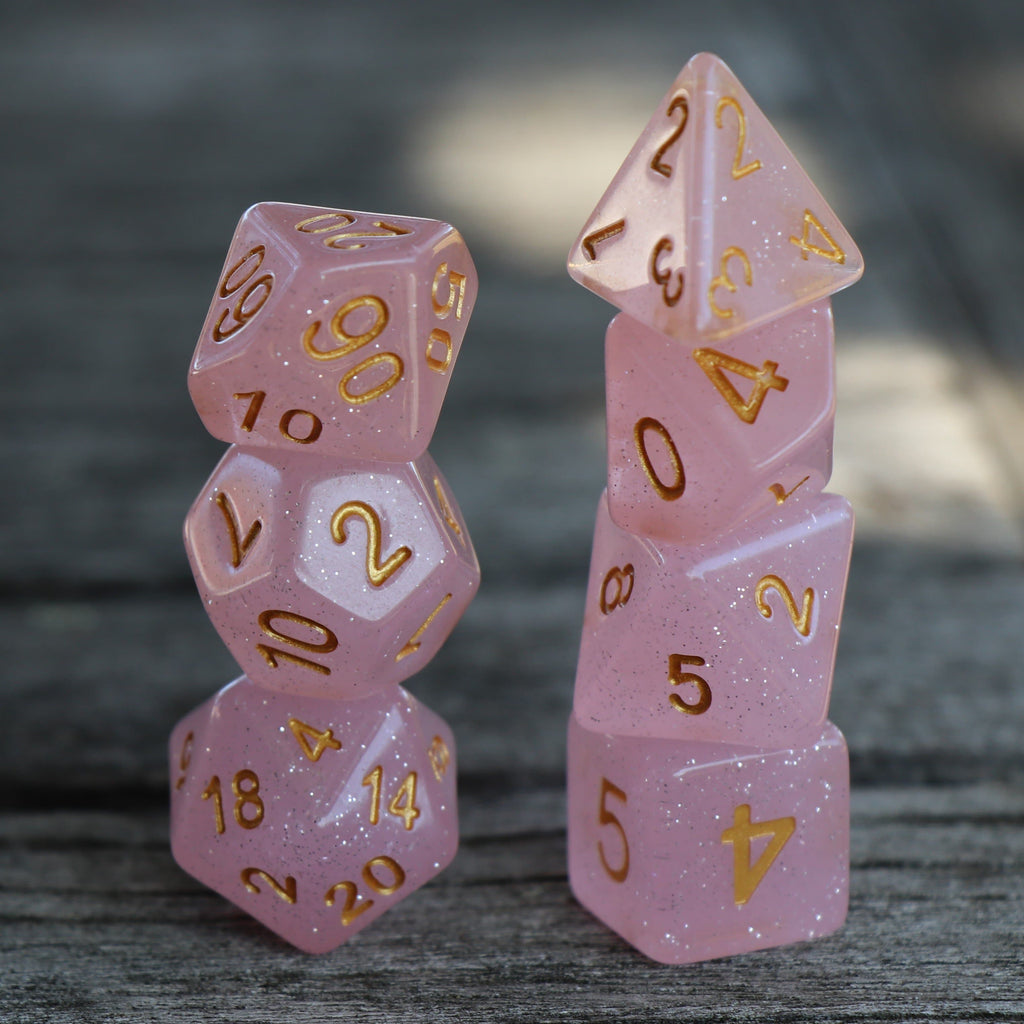 RPG Dice - "Rose Quartz" Translucent Glitter - Set of 7