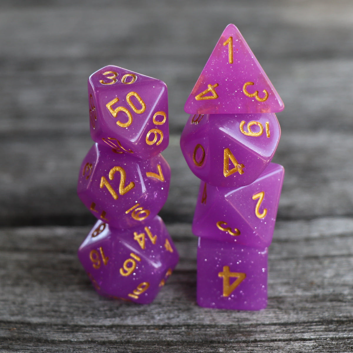 Polyhedral Dice Set | Acrylic | Translucent Purple Glitter | Set of 7 (D0071)
