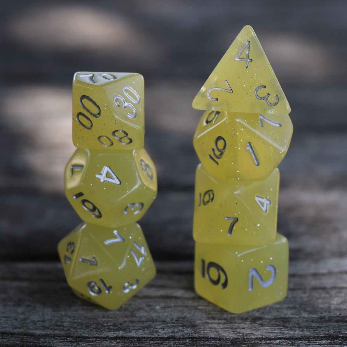 Polyhedral Dice Set | Acrylic | "Sour Glitter Lemon" | Set of 7 (D0044)