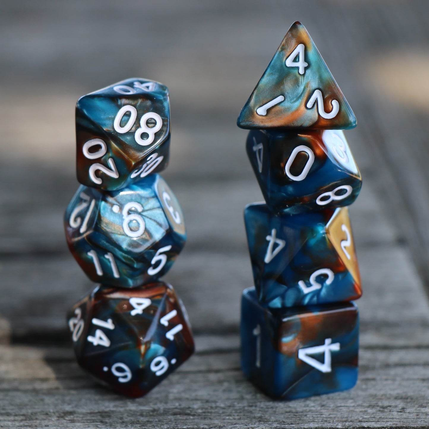 RPG Dice 7 Set - Blend Blue Copper (White Ink)
