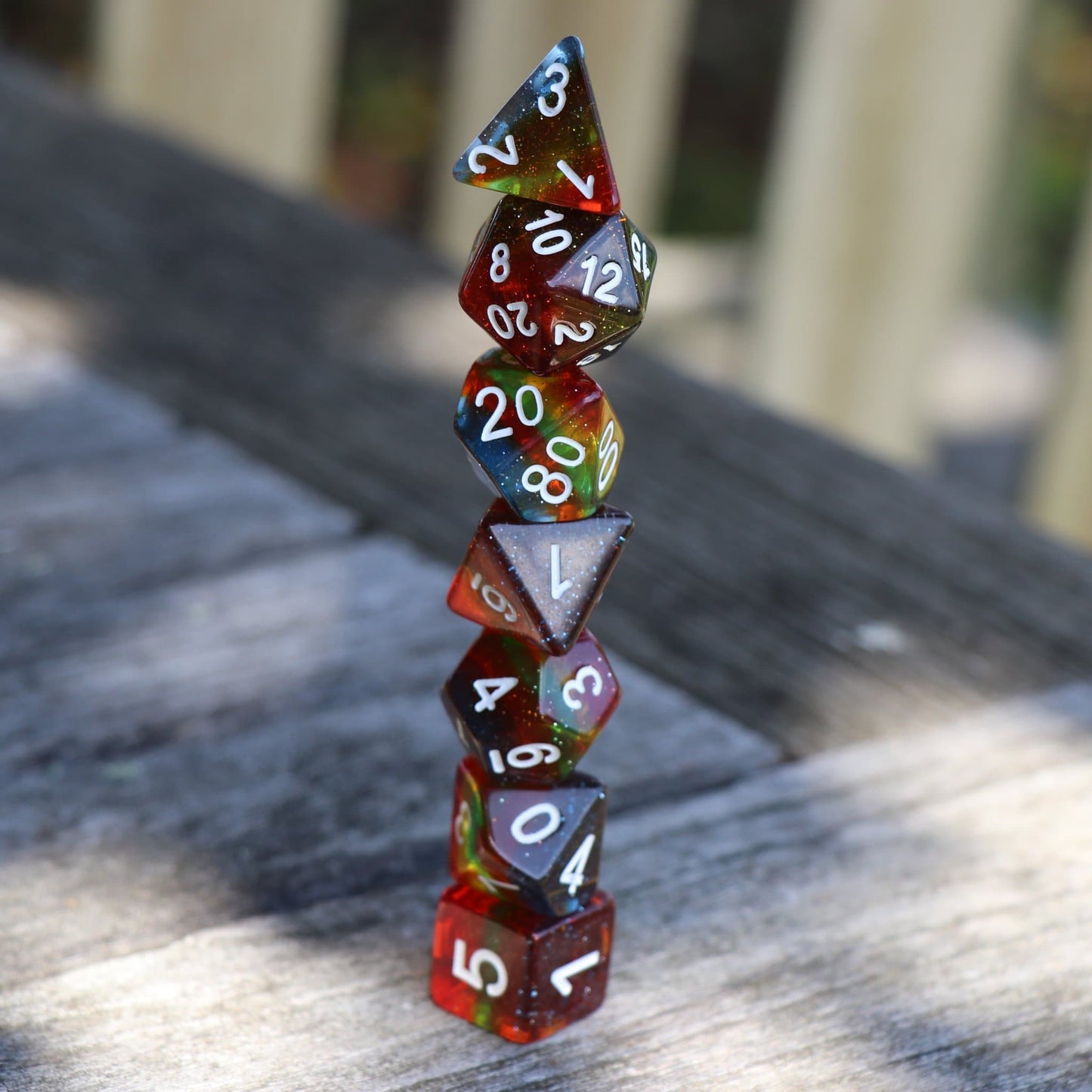 Polyhedral Dice Set | Acrylic | Glittery Rainbow (Translucent) | Set of 7 (D0070)