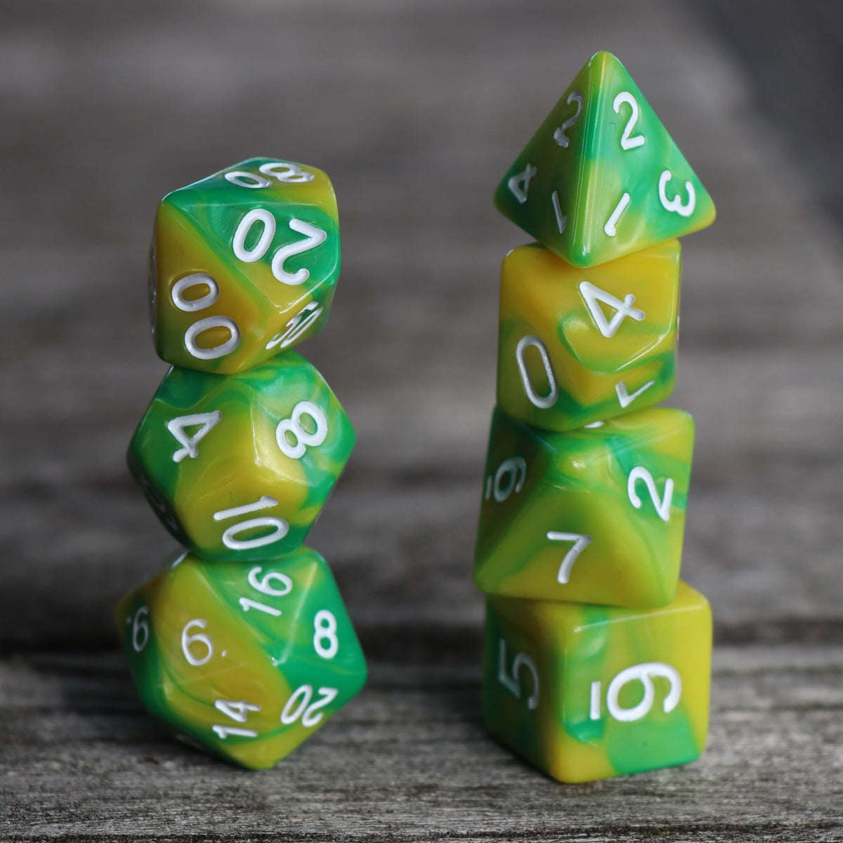 Polyhedral Dice Set | Acrylic | "Lemon Lime" | Set of 7 (D0034)