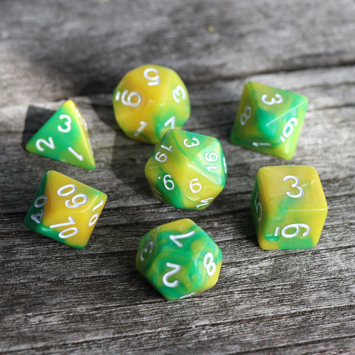 Polyhedral Dice Set | Acrylic | "Lemon Lime" | Set of 7 (D0034)