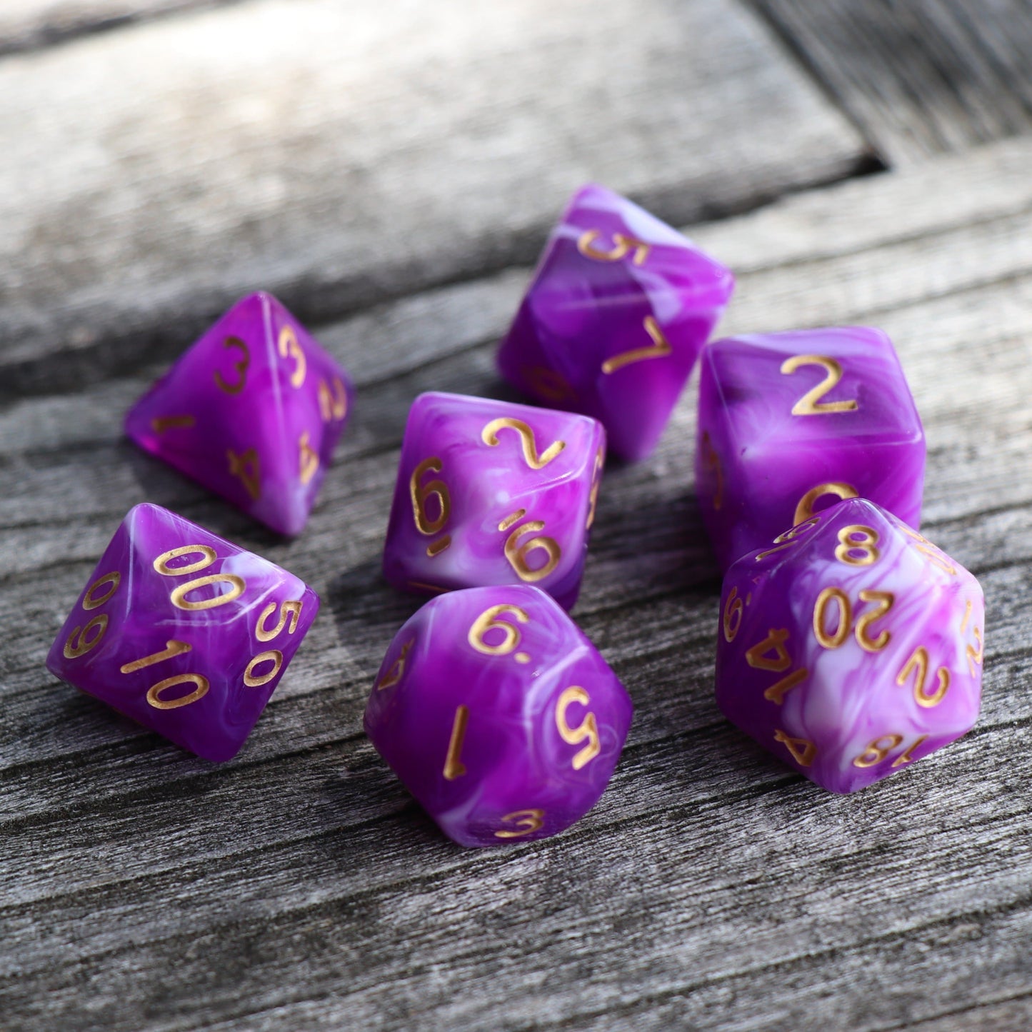 RPG Dice - Blend White w/ Transparent Purple - Set of 7