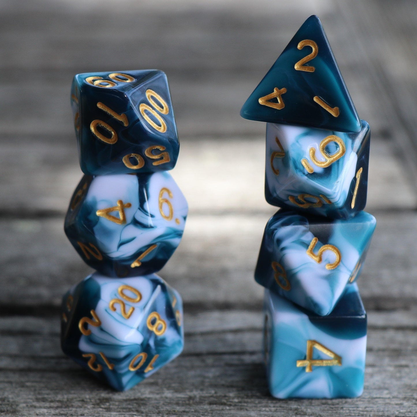 RPG Dice - Blend White Transparent Teal - Set of 7