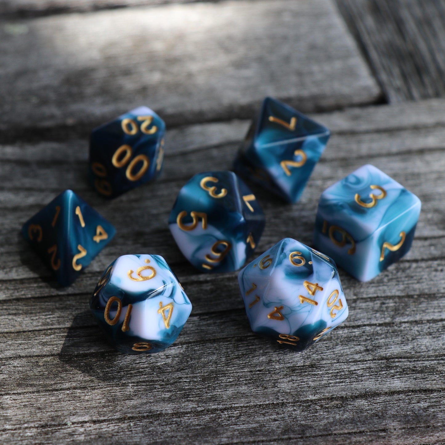RPG Dice - Blend White Transparent Teal - Set of 7