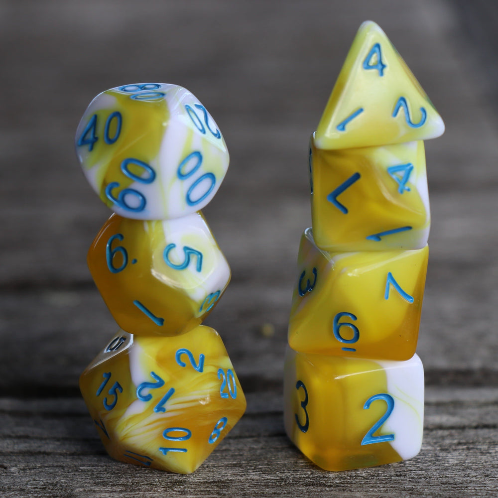 RPG Dice | Blend White w/ Transparent Yellow | Set of 7