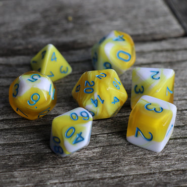 RPG Dice | Blend White w/ Transparent Yellow | Set of 7