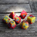Polyhedral Dice Set | Acrylic | Blood Sunrise (Blue Font) | Set of 7 (D0075)