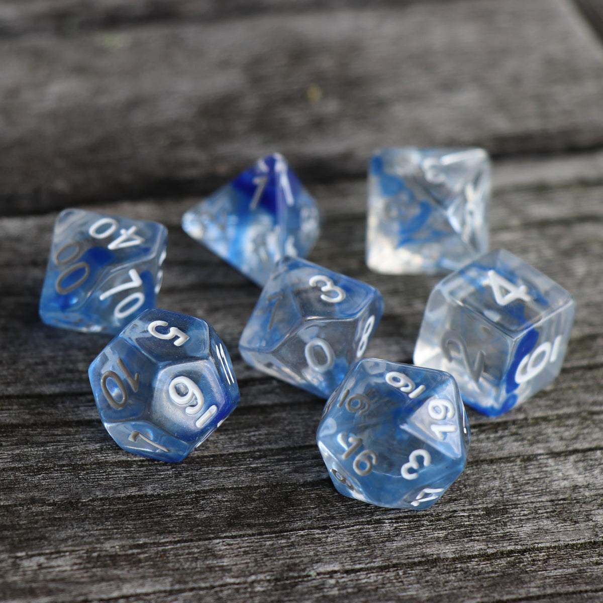 Polyhedral Dice Set | Acrylic | "Blood Alchemy" Blue | Set of 7 (D0029)