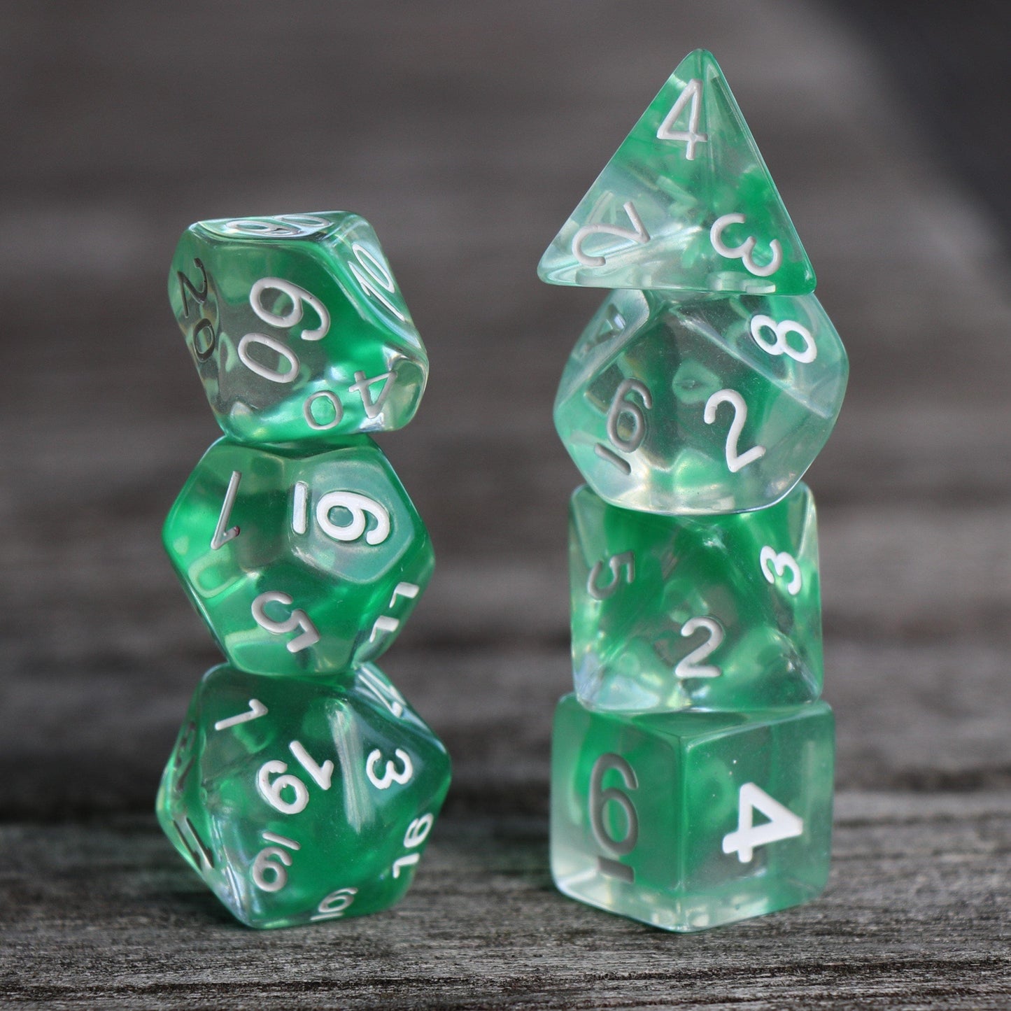 Polyhedral Dice Set | Acrylic | "Blood Alchemy" Green | Set of 7 (D0030)