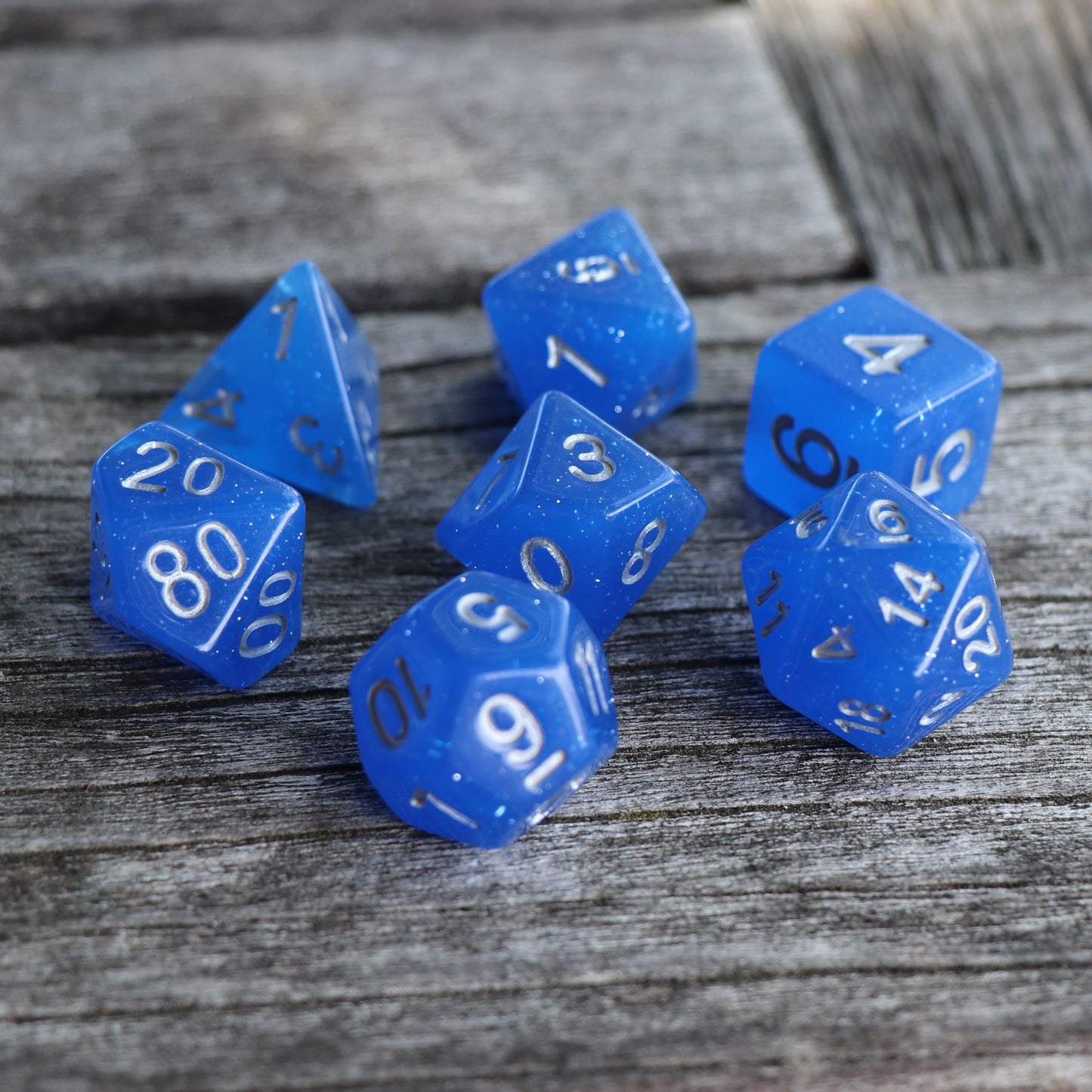 Polyhedral Dice Set | Acrylic | Translucent Deep Blue Glitter | Set of 7 (D0065)