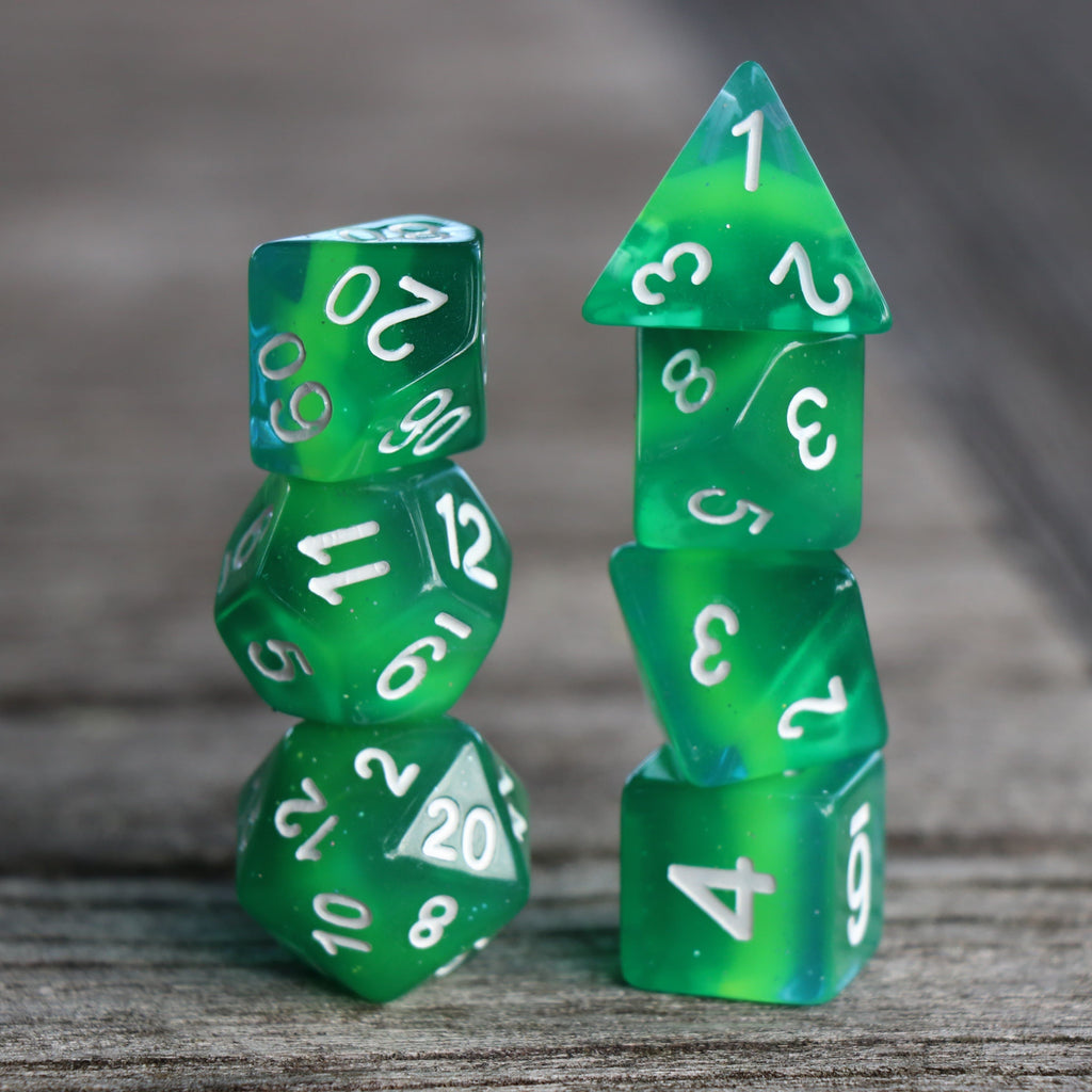 Polyhedral Dice Set | Acrylic | Layer Green Translucent | Set of 7 (D0052)