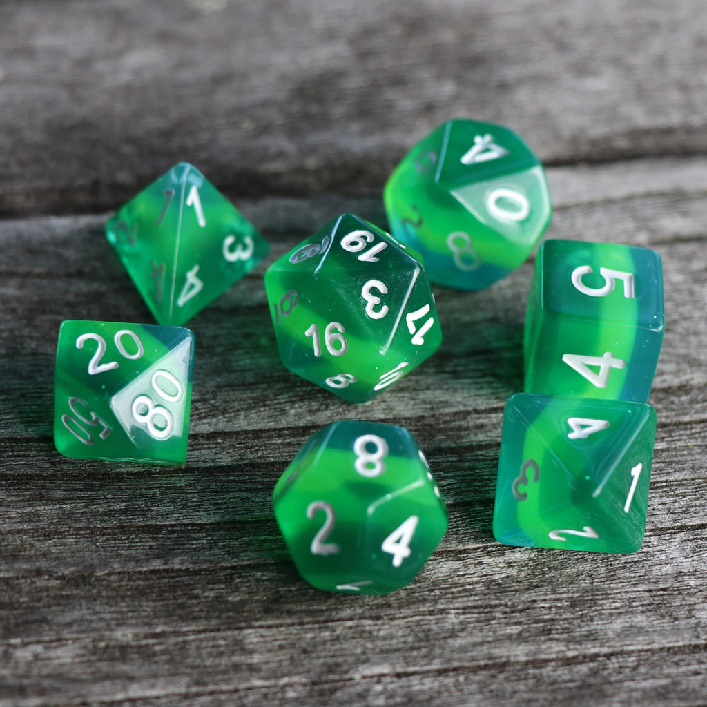 Polyhedral Dice Set | Acrylic | Layer Green Translucent | Set of 7 (D0052)
