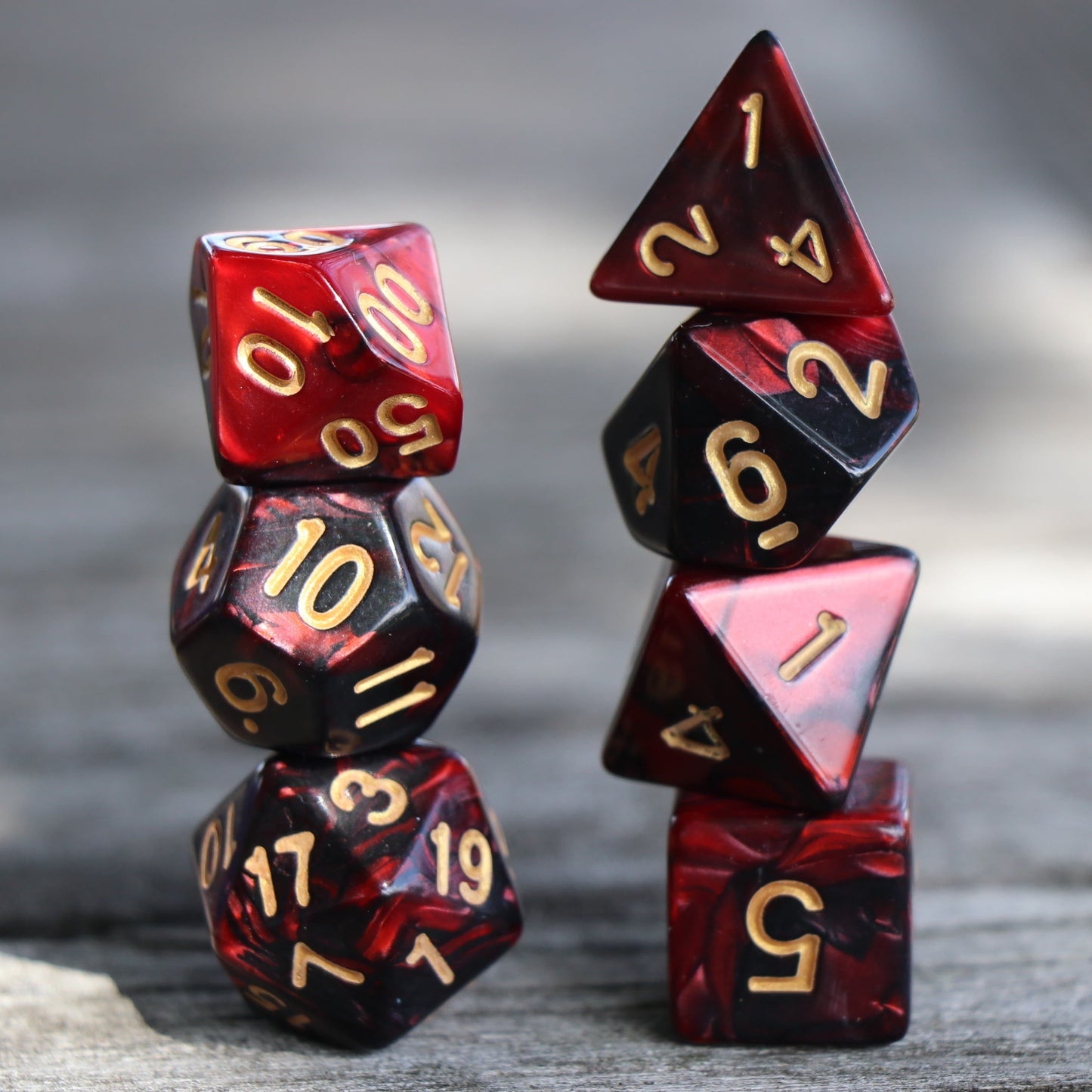 RPG Dice - Metallic Blend Black Red - Set of 7