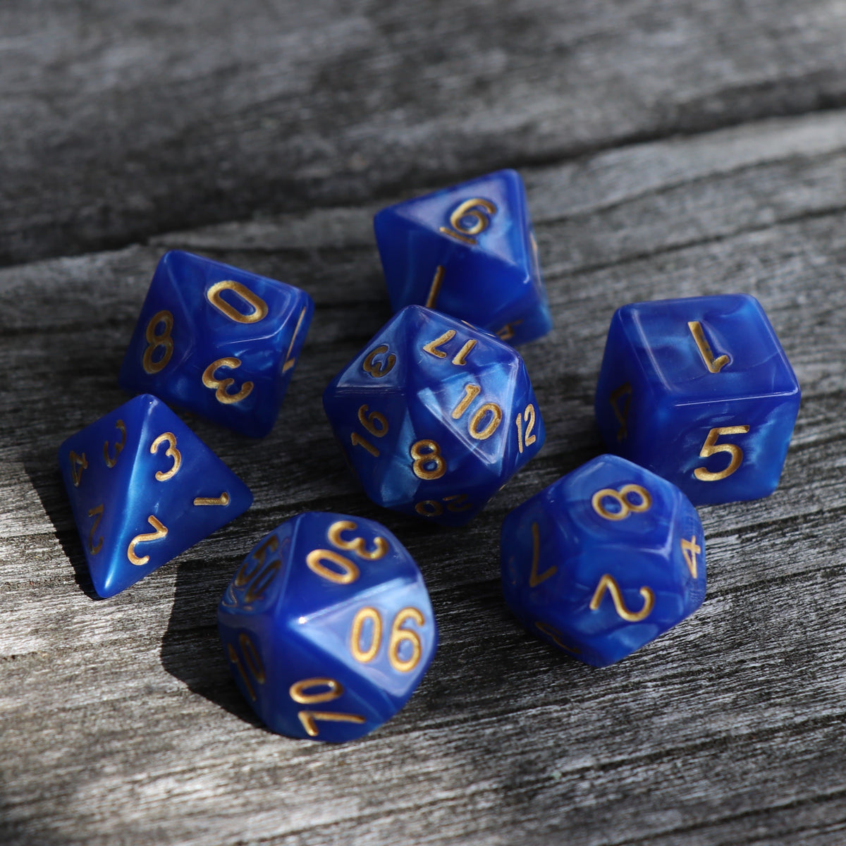 RPG Dice 7 Set - Pearl Blue (Gold Font)