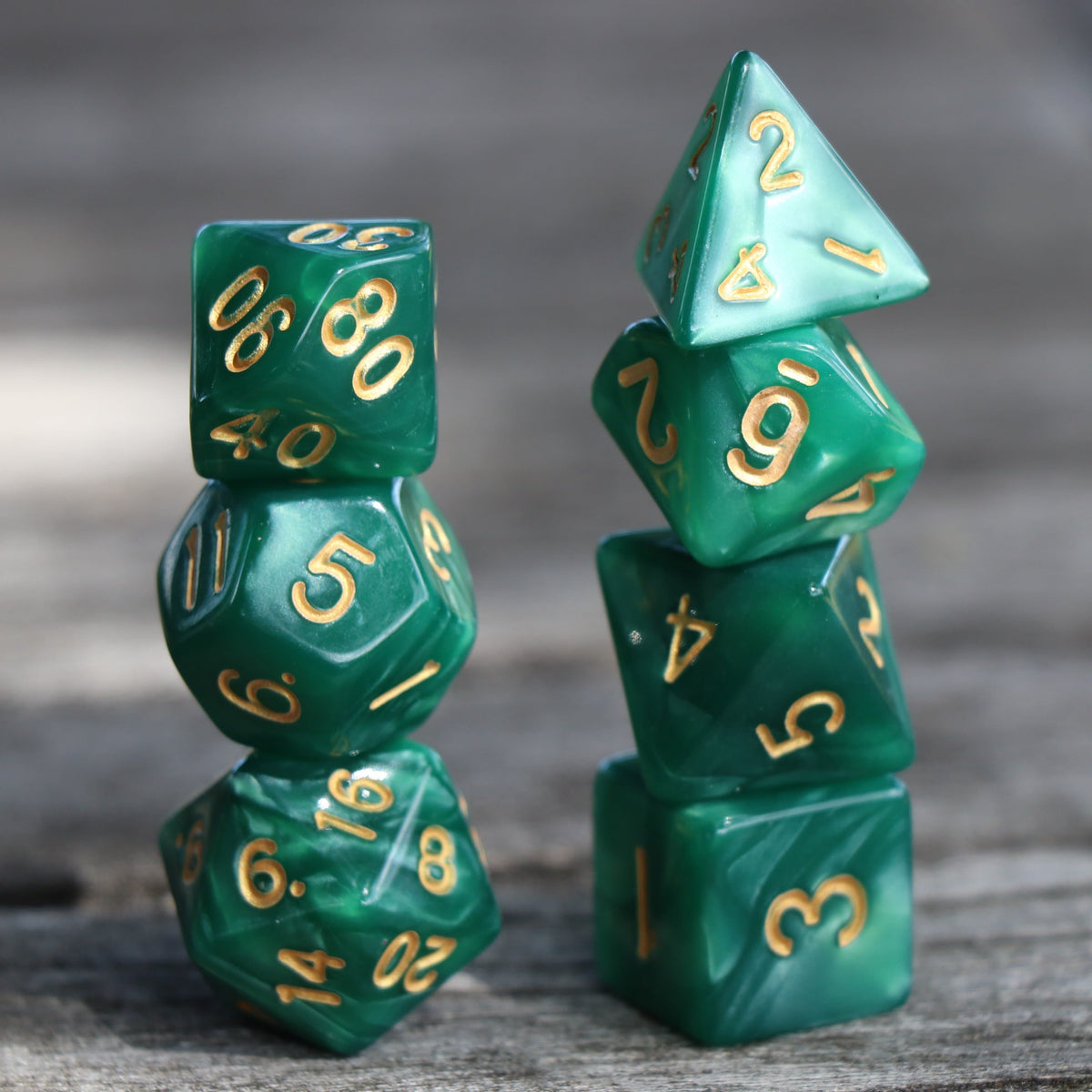 RPG Dice 7 Set - Pearl Green (Gold Font)