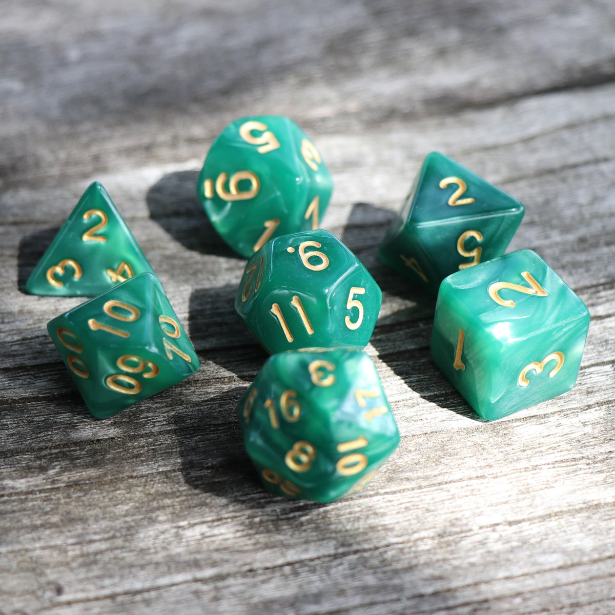 RPG Dice 7 Set - Pearl Green (Gold Font)