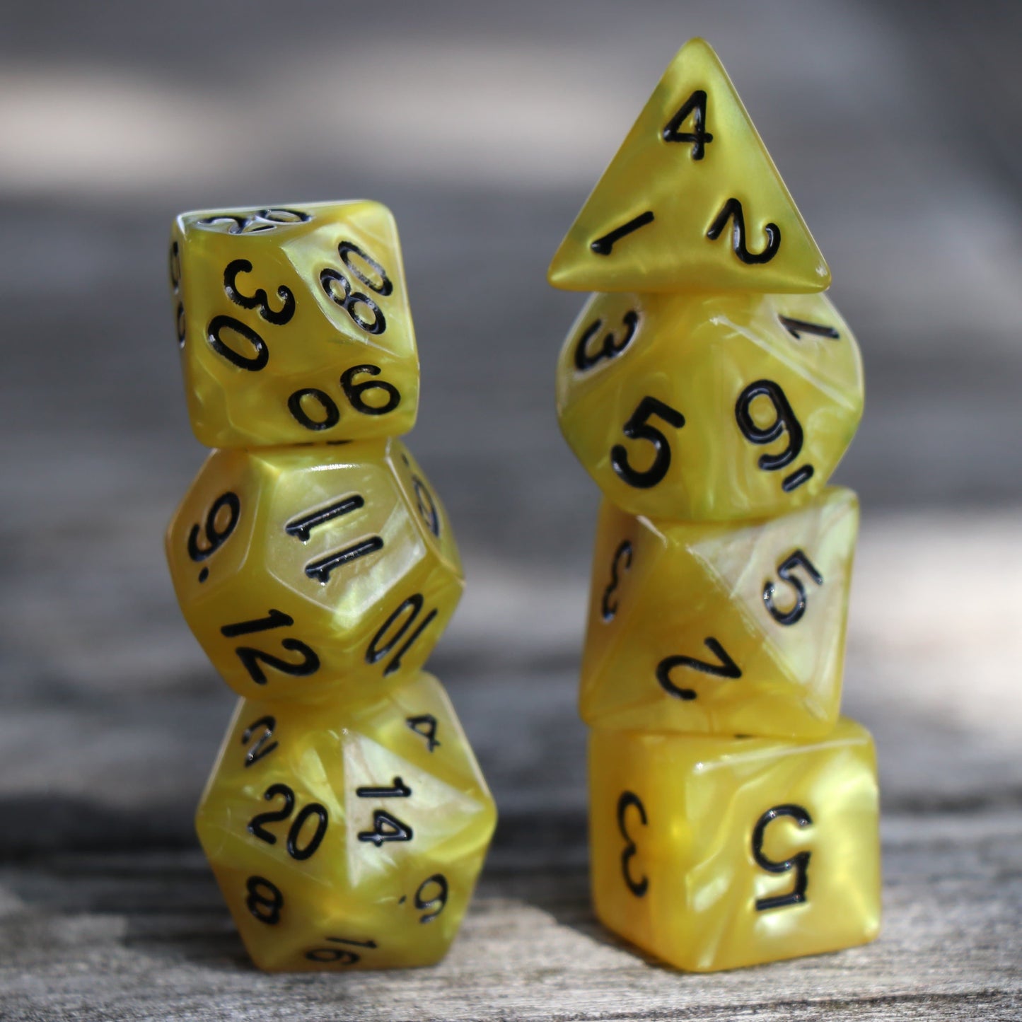 Polyhedral Dice Set | Acrylic | Pearl Yellow (Black Font) | Set of 7 (D0198)